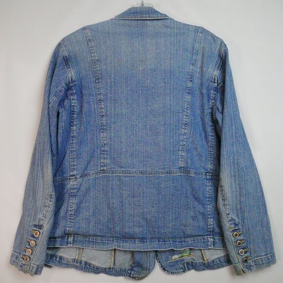 ST JOHNS BAY Womens Size 1X Denim Stretch Button Mid-Length Jacket Embroidered - Picture 7 of 15